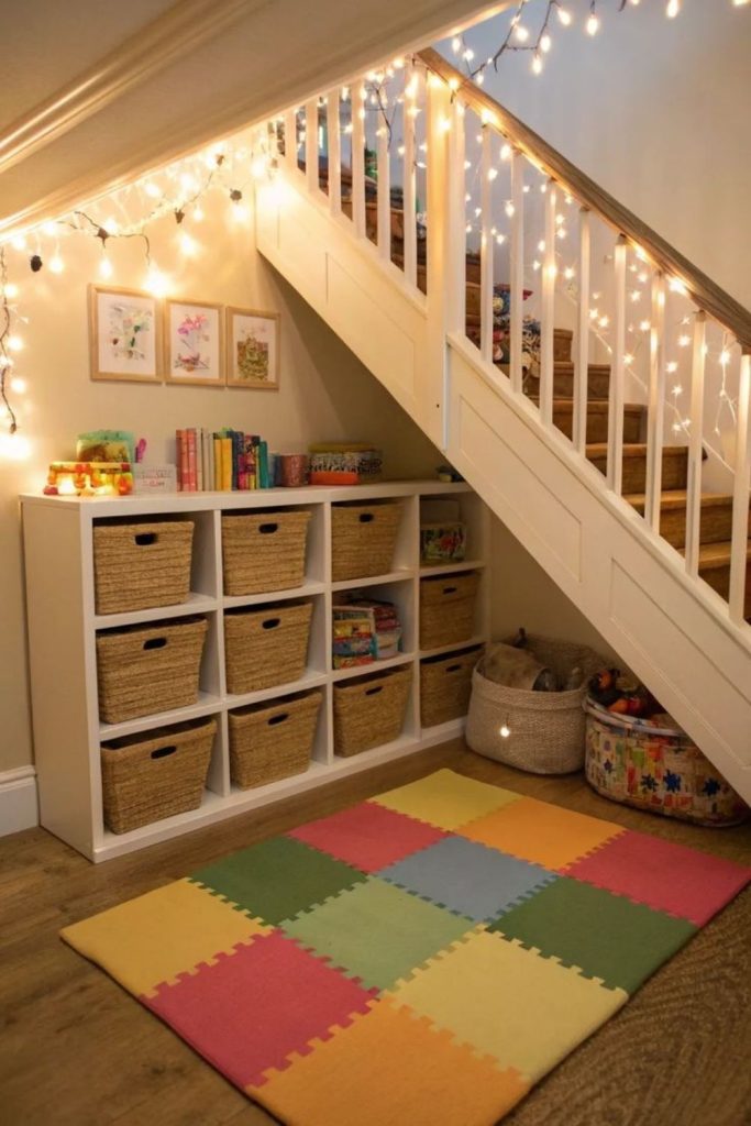 Colorful children’s toy storage garage.