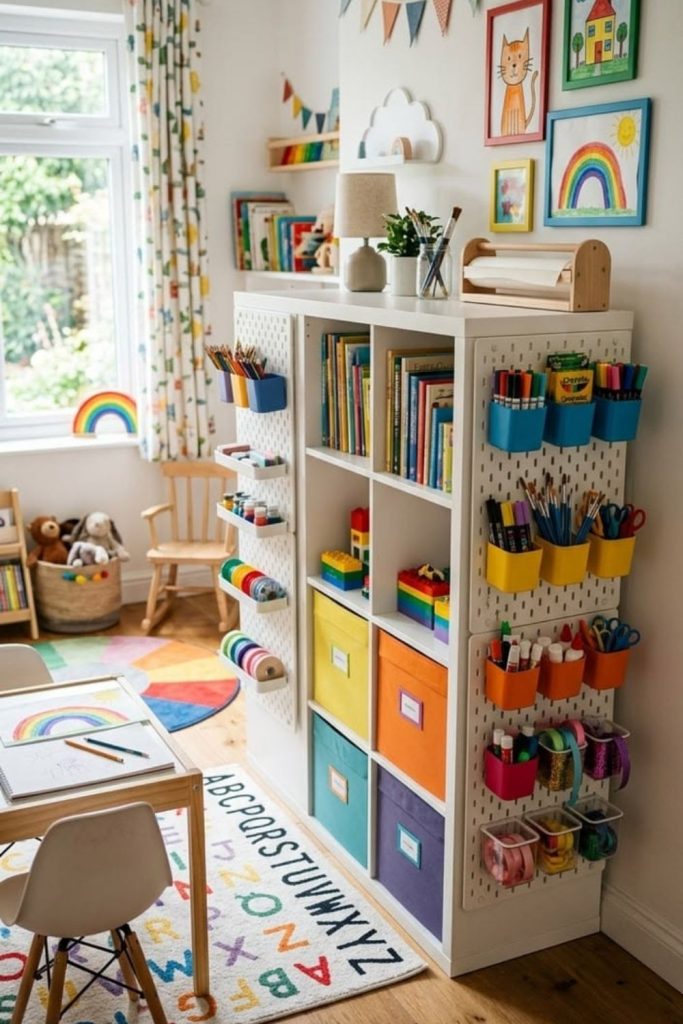 Colorful box room children’s playroom design.