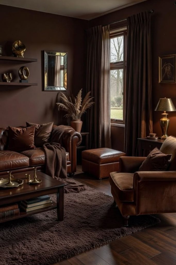 Chocolate brown cosy room with warmth.