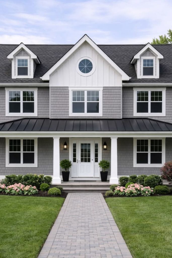 Classic white house with graphite gray.