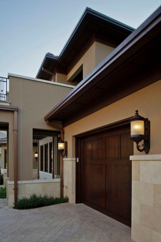 Clay beige house with espresso brown.