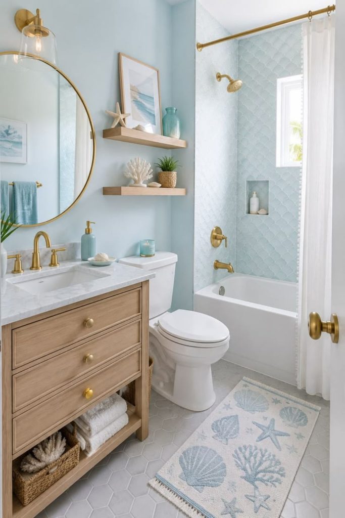 Coastal blue bathroom gallery display