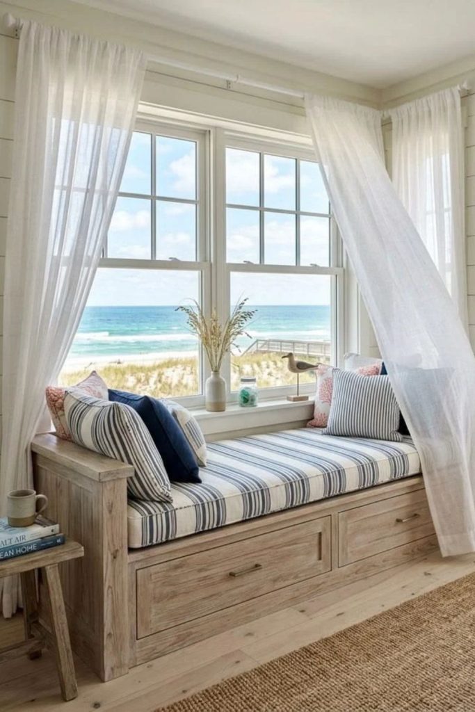Coastal blue window seat retreat.