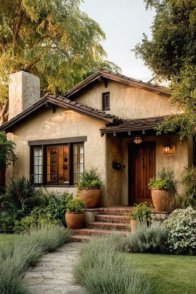 Coastal blue cottage front exterior.