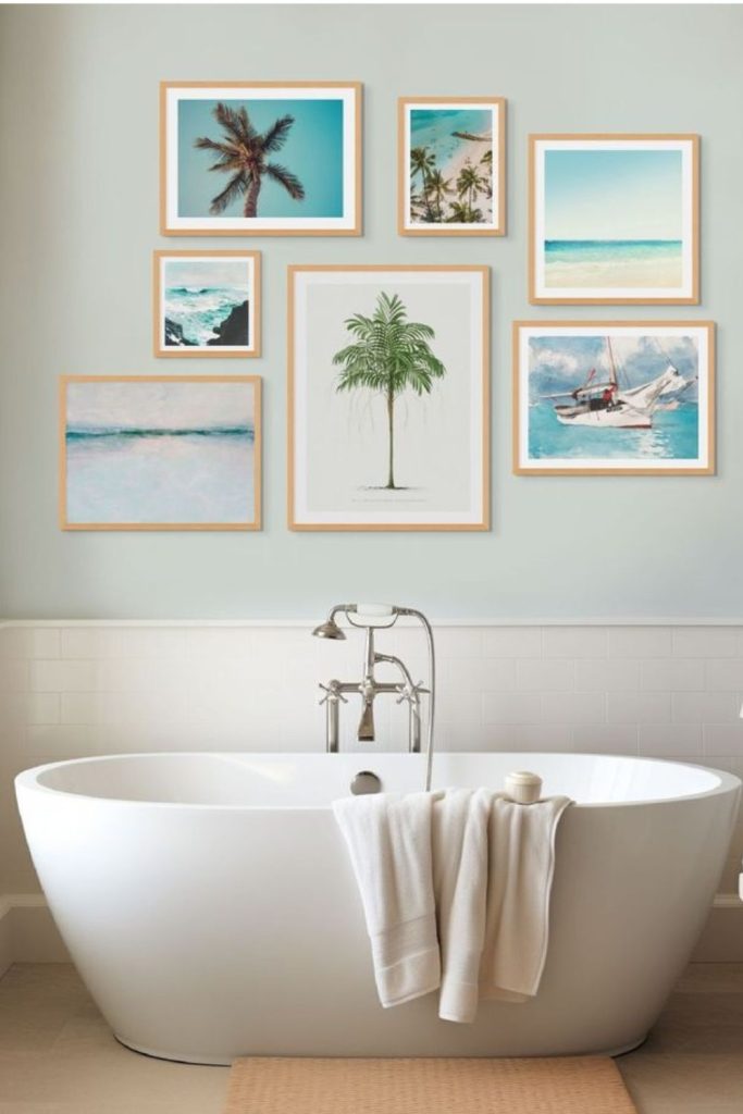 Coastal bathroom gallery with woven accents
