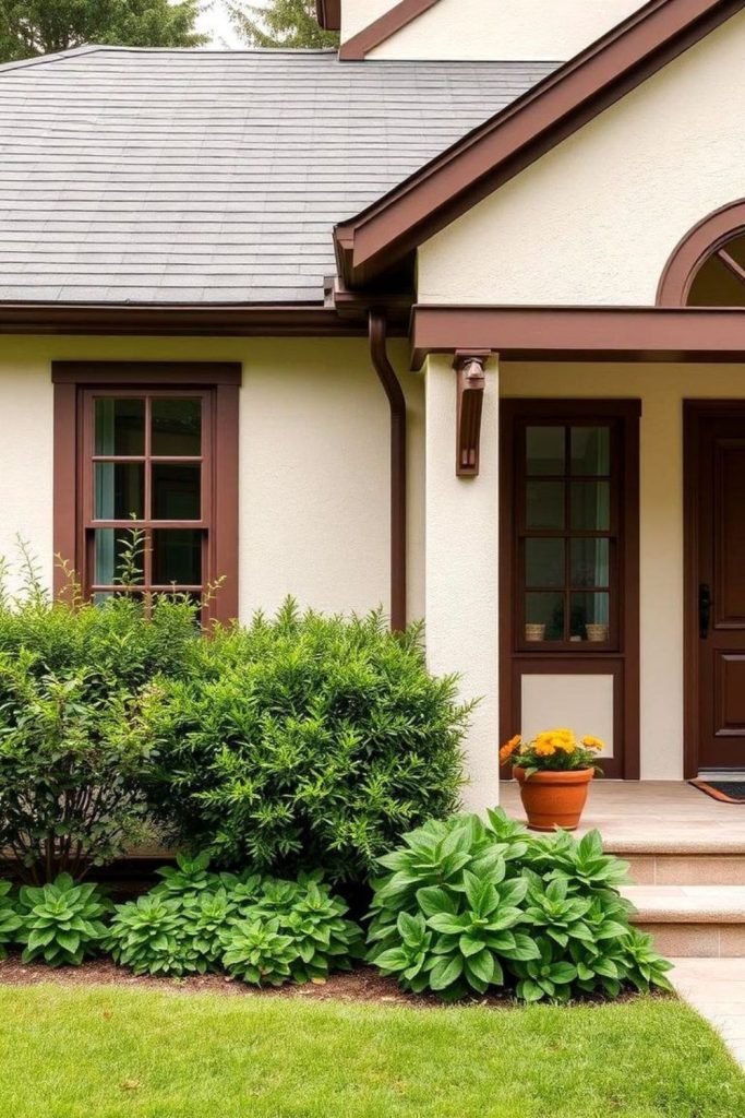 Cocoa brown house with pale cream.