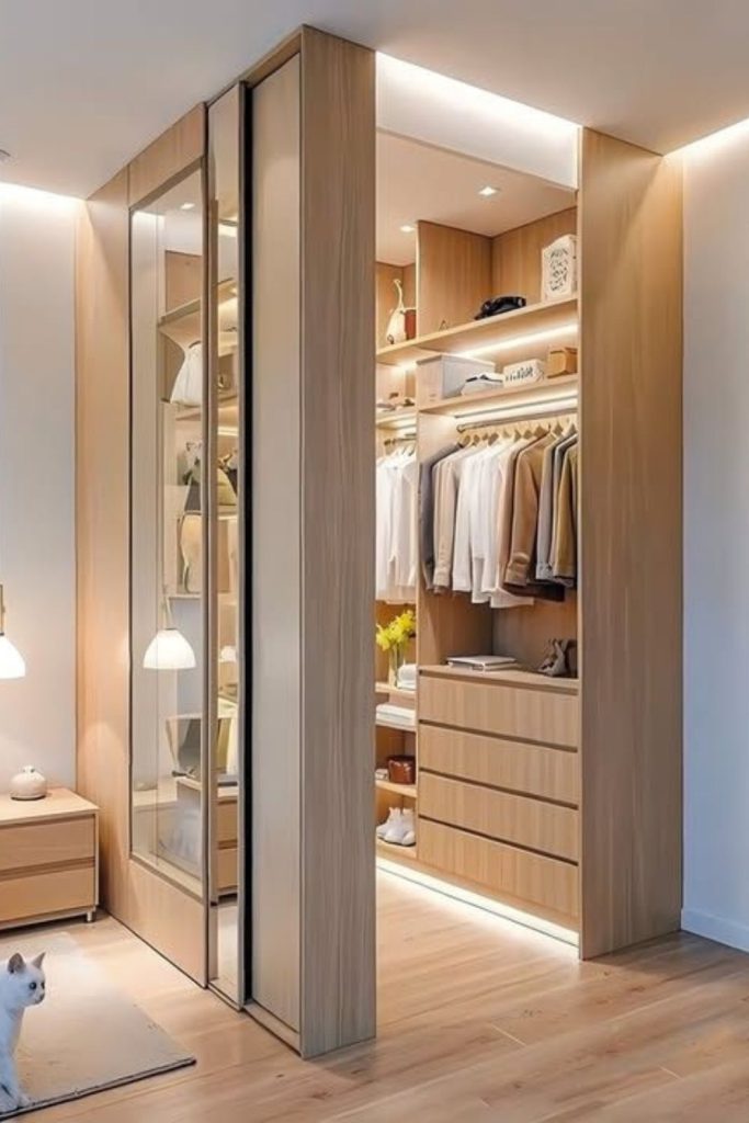 Compact box room dressing alcove design.