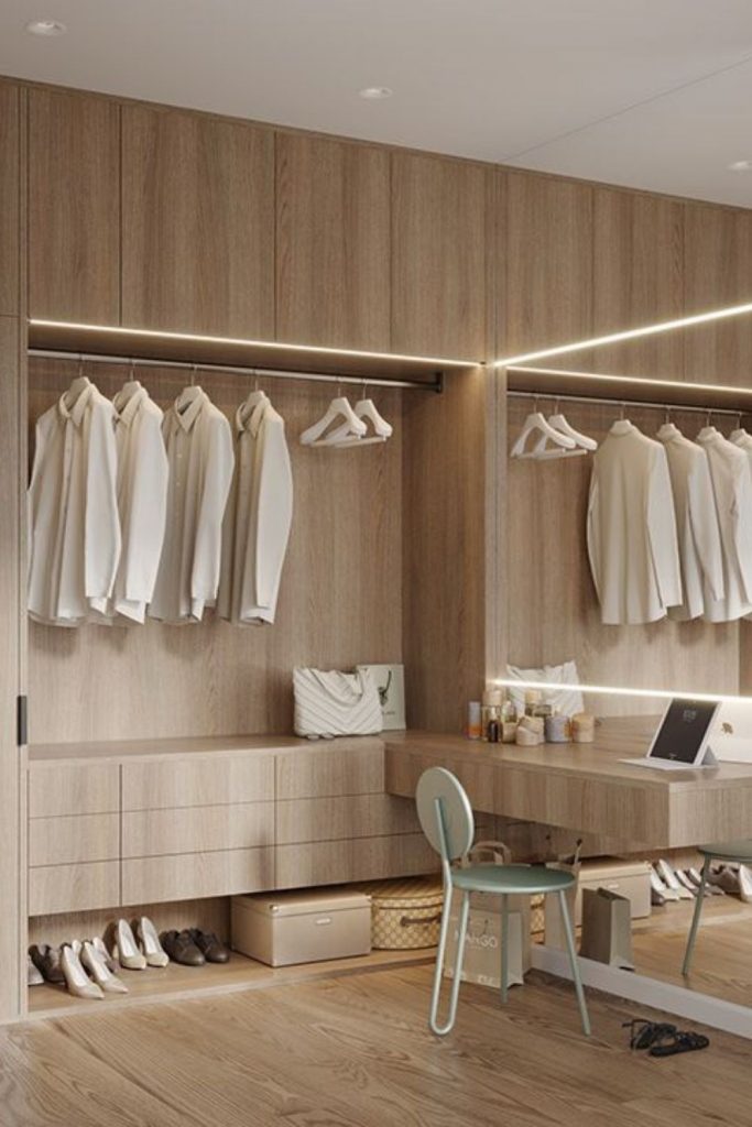 Contemporary floating wardrobe storage design.