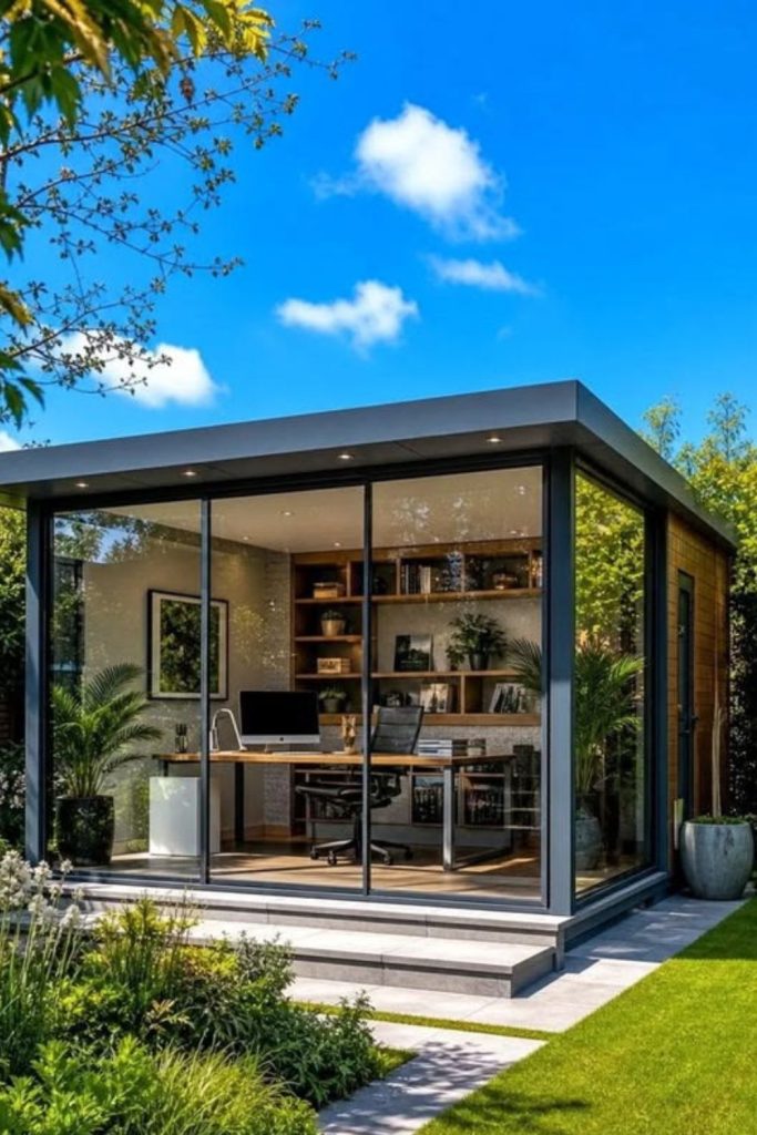 Contemporary garden room home office.