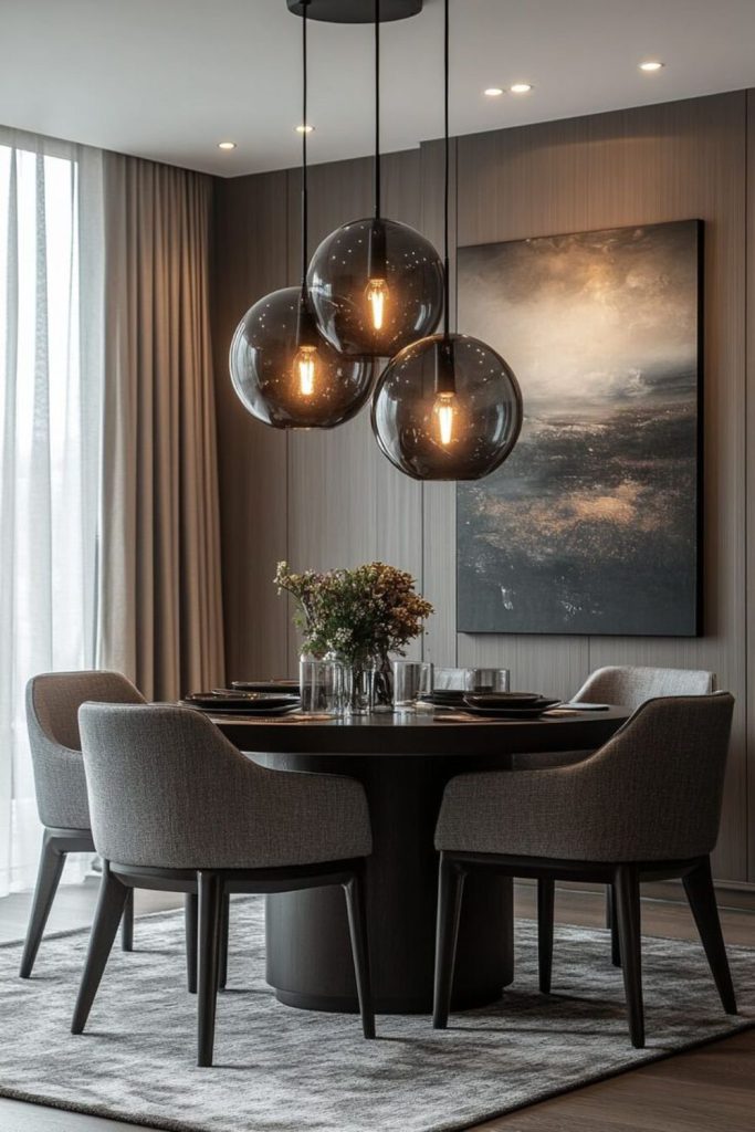 Contemporary dining room with luxe contrast.