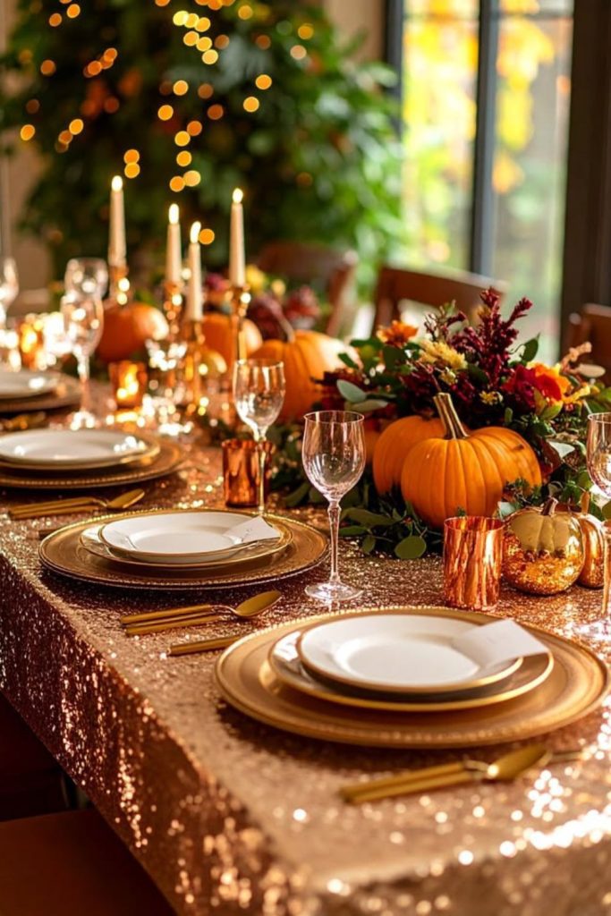 Copper autumn Thanksgiving table setting