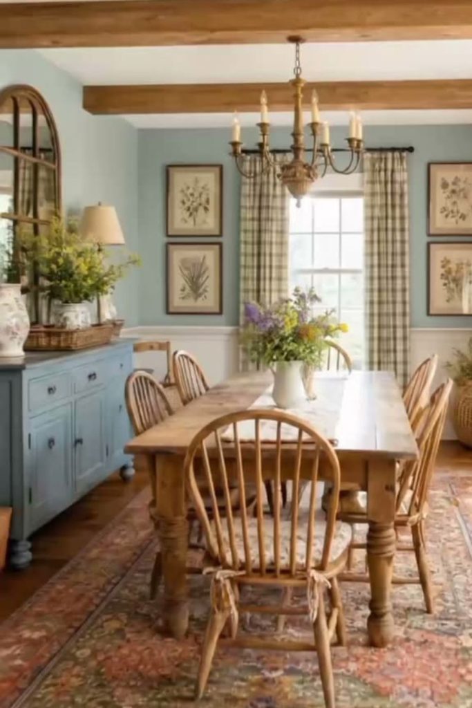 Cottage-style dining room with floral décor.