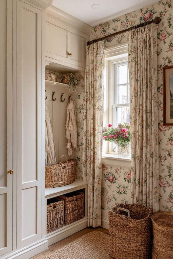 Cottage-inspired mudroom entryway design
