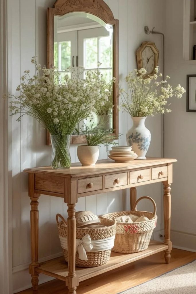 Cottagecore entryway with floral accents