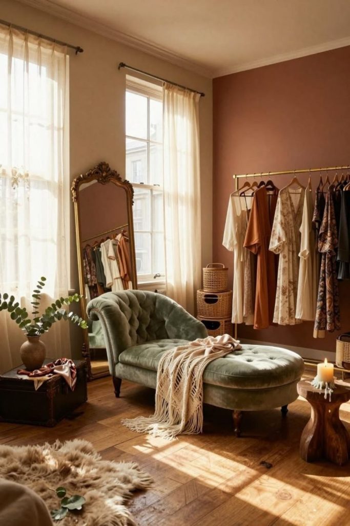 Cozy boutique-style walk-in wardrobe corner.