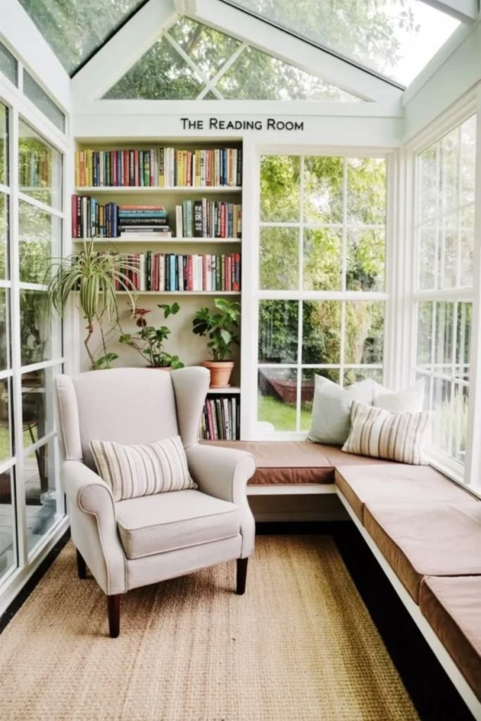 Cozy garden room reading nook.