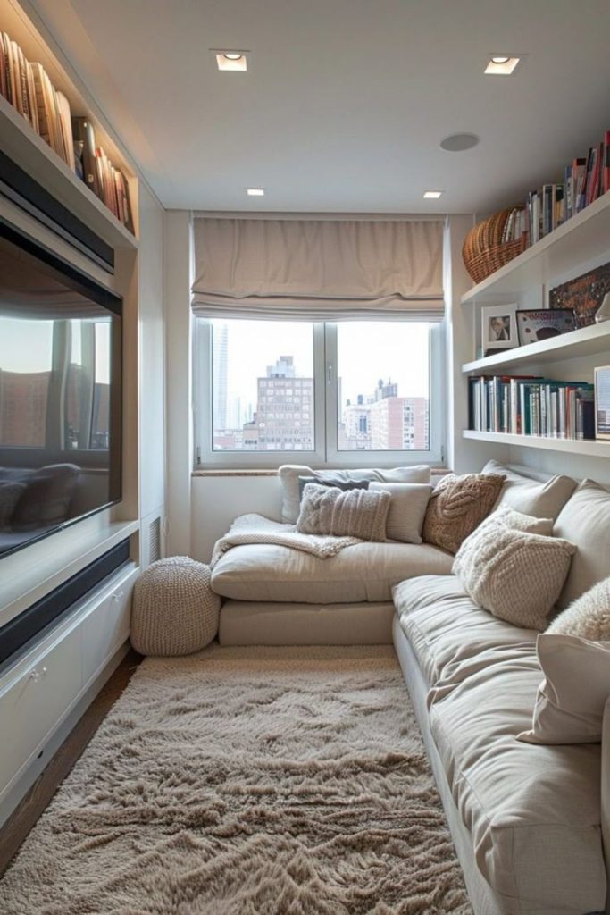 Cozy box room television den interior.