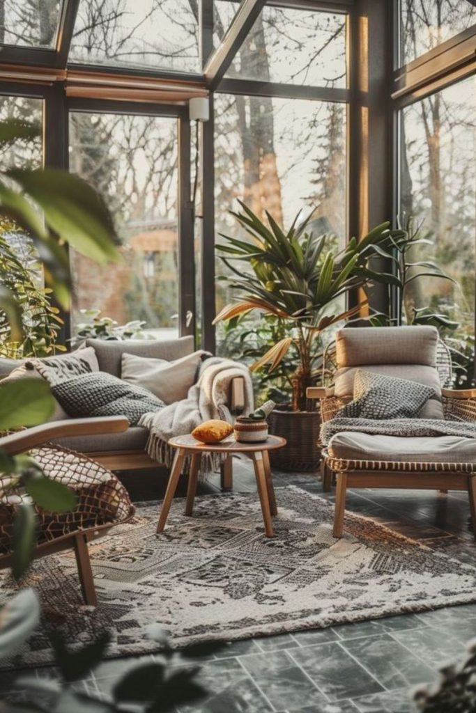Cozy winter garden room retreat.