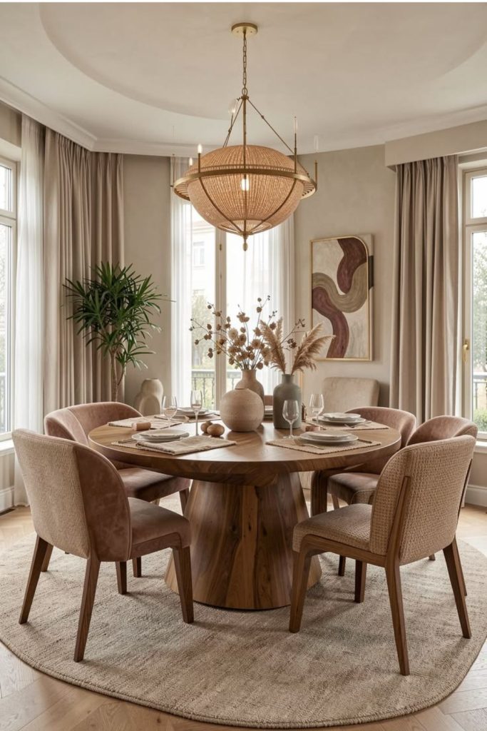 Curved dining furniture with cozy seating.