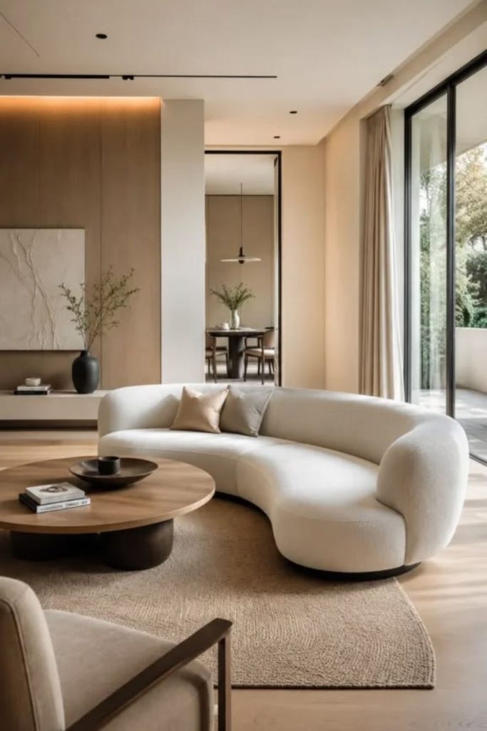 Curved furniture broken plan lounge design.