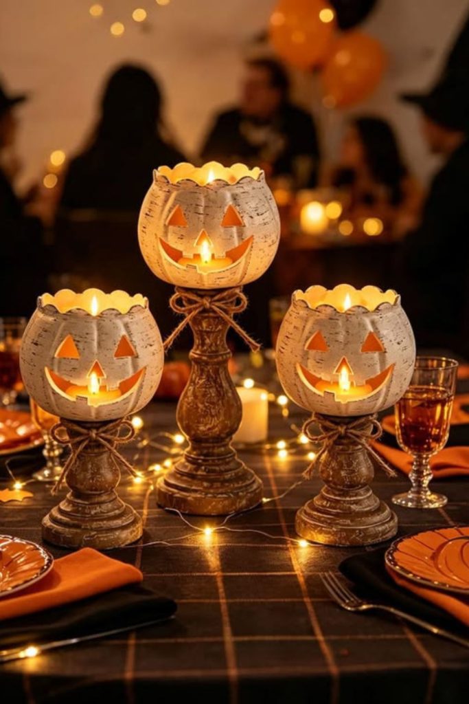 DIY pumpkin candle holder Halloween display