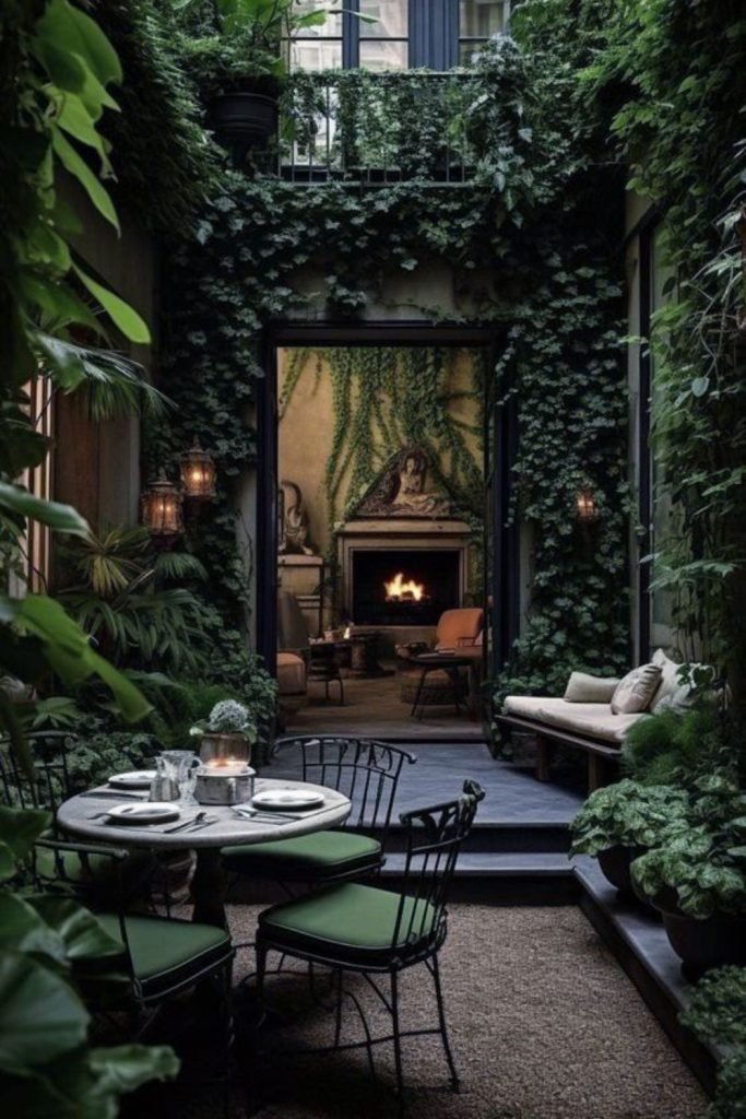 Dark green garden room retreat.