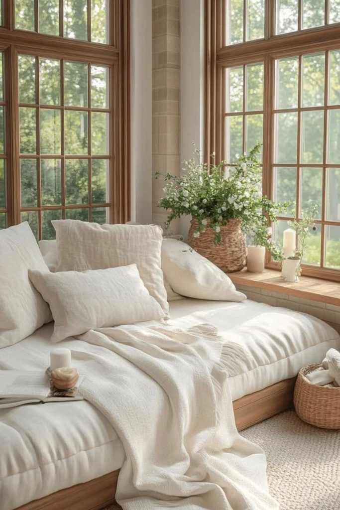 Deep cushion window seat daybed.