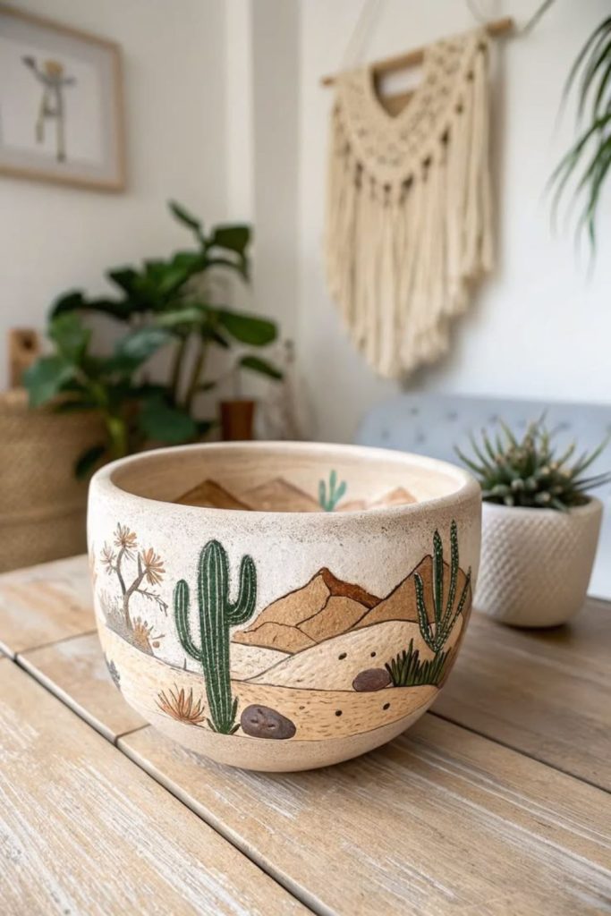 Desert cactus pottery painting design.