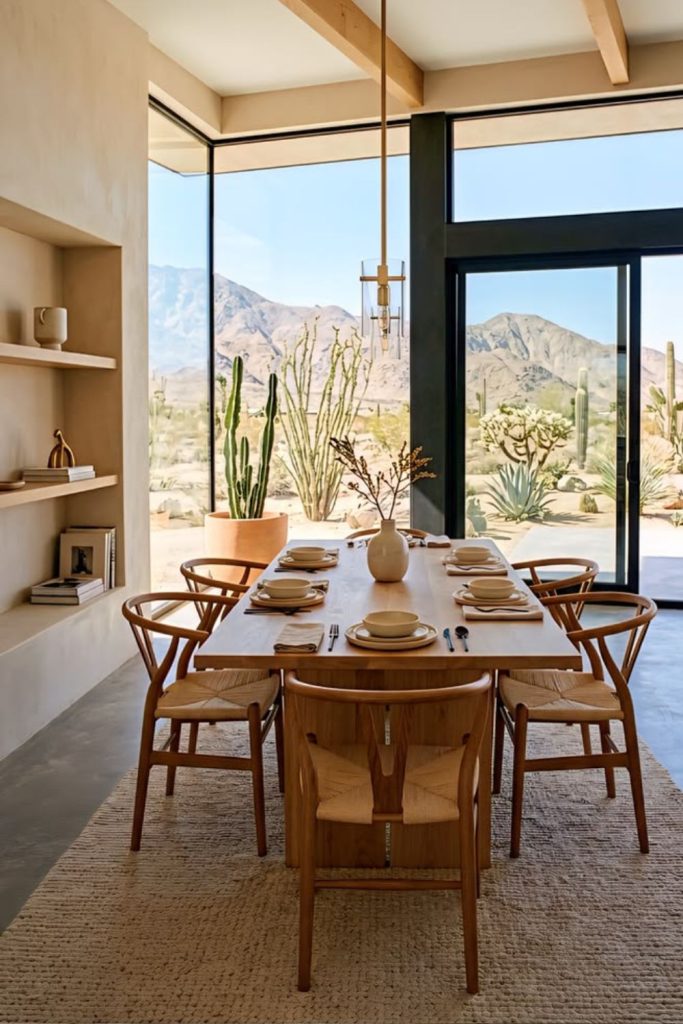Desert-inspired dining room with earthy tones.