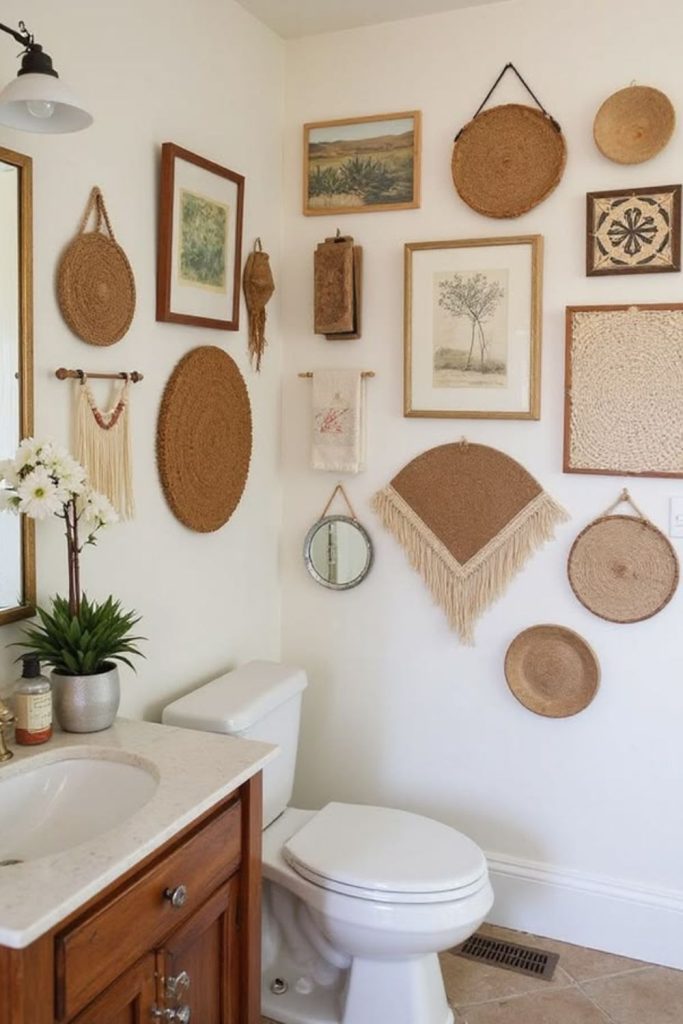Neutral desert bathroom artwork display