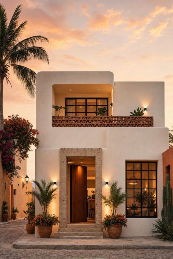 Desert modern sand-colored house facade.