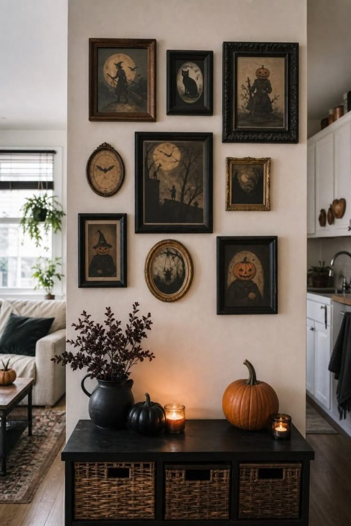 Distressed window frame Halloween wall decor.