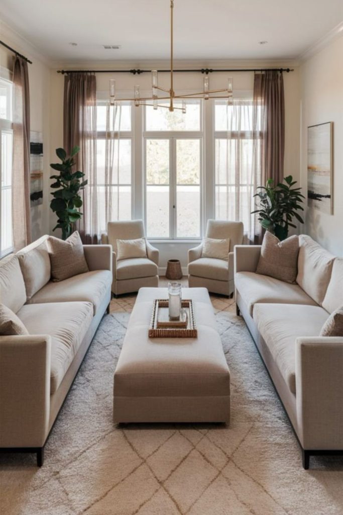 Double sofa broken plan living room.