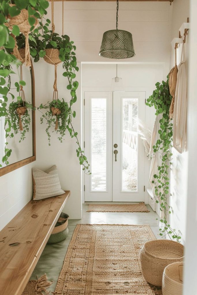 Earthy bohemian mudroom interior design