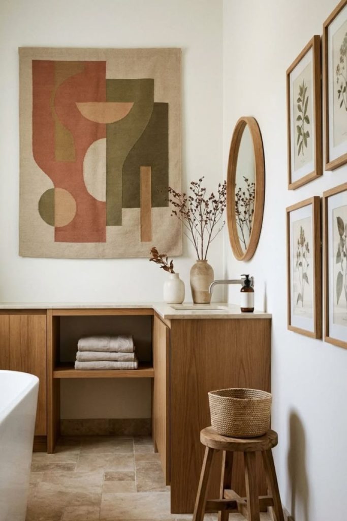Earthy terracotta bathroom artwork collection
