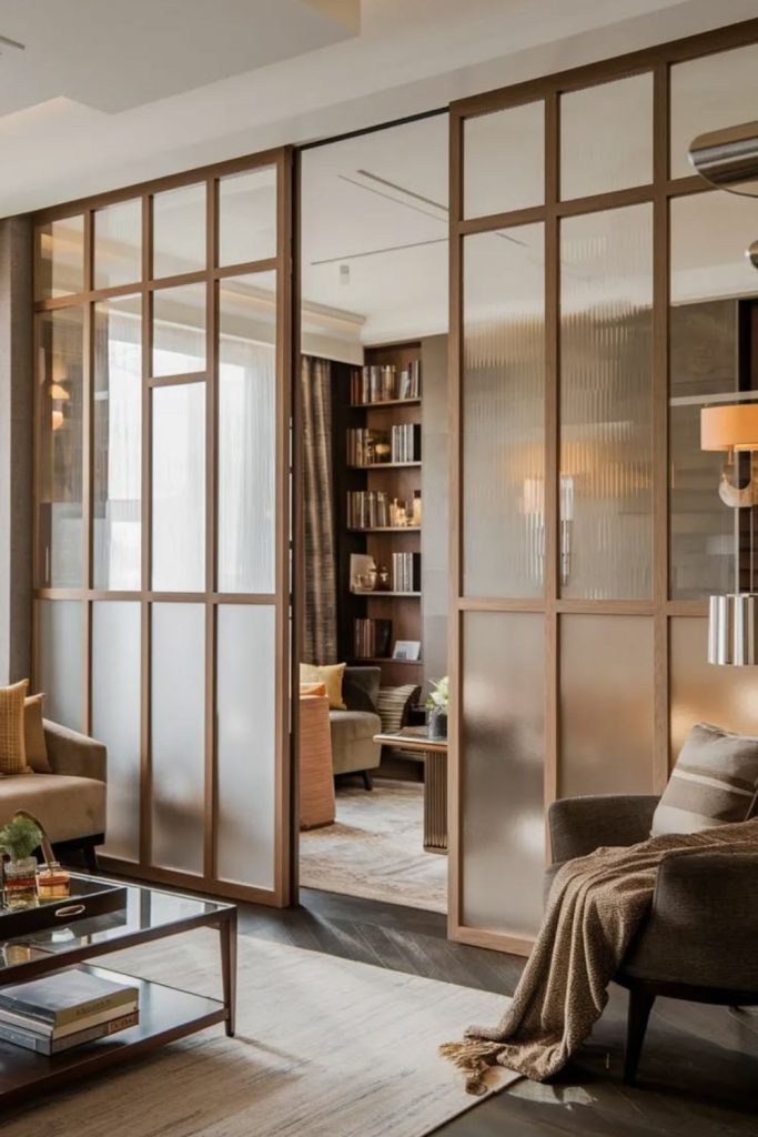 Elegant fluted glass living room partition.