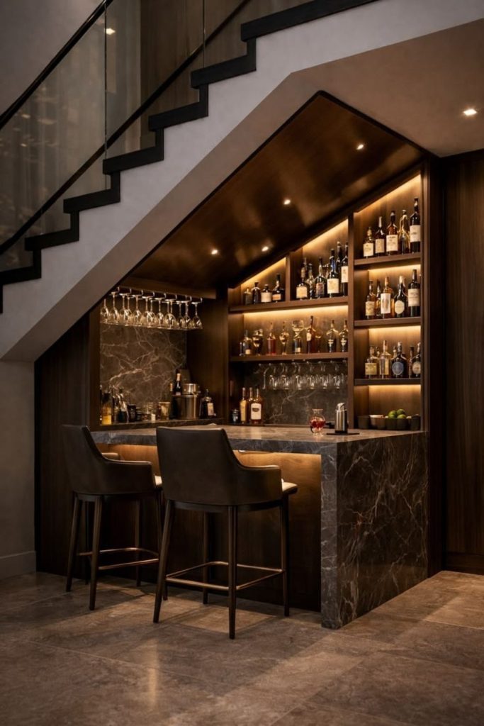 Elegant compact box room home bar.