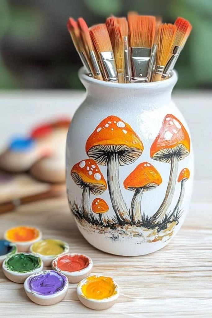 Enchanted mushroom pottery painting idea.