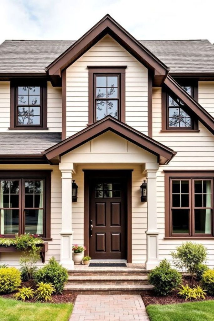 Espresso brown house with creamy white.