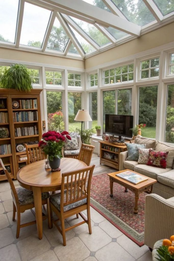 Family-friendly conservatory with comfortable seating.
