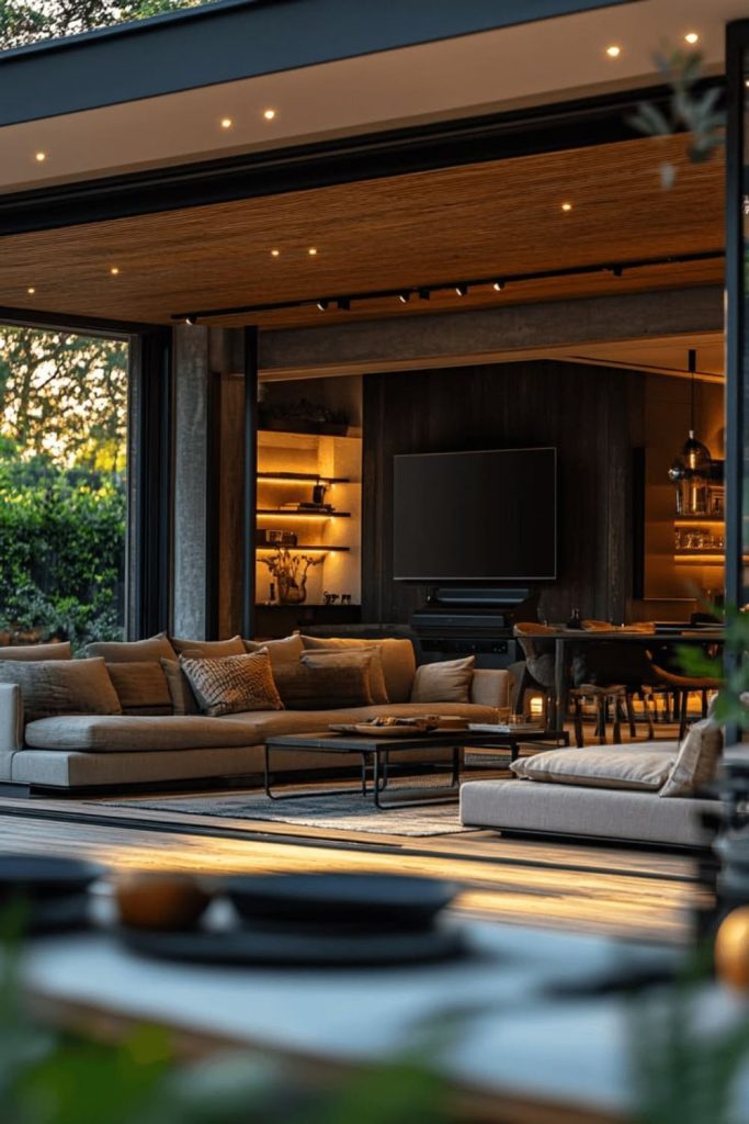 Family-friendly garden room lounge design.