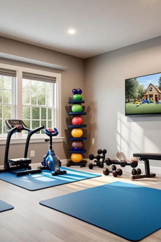 Family friendly home gym setup.