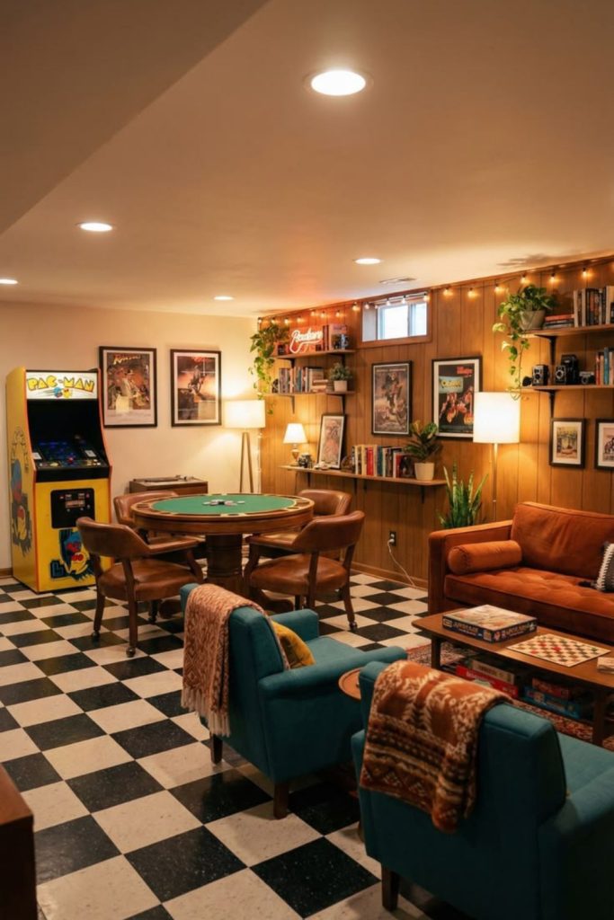 Flexible multipurpose unfinished basement interior