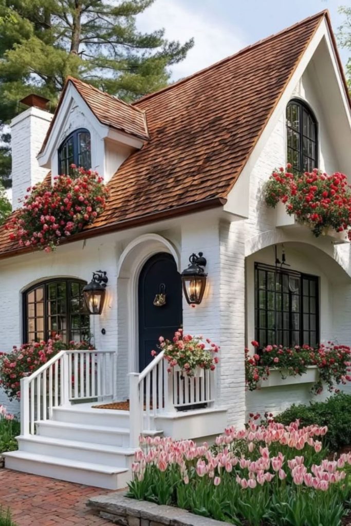 Floral cottage dream house front.