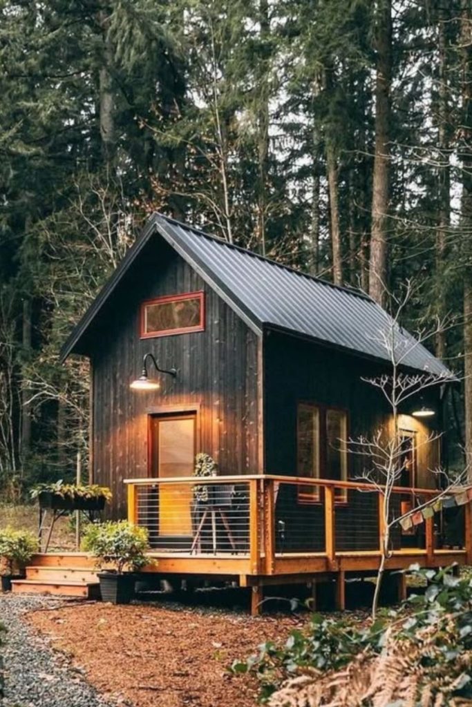 Forest loft micro house interior.
