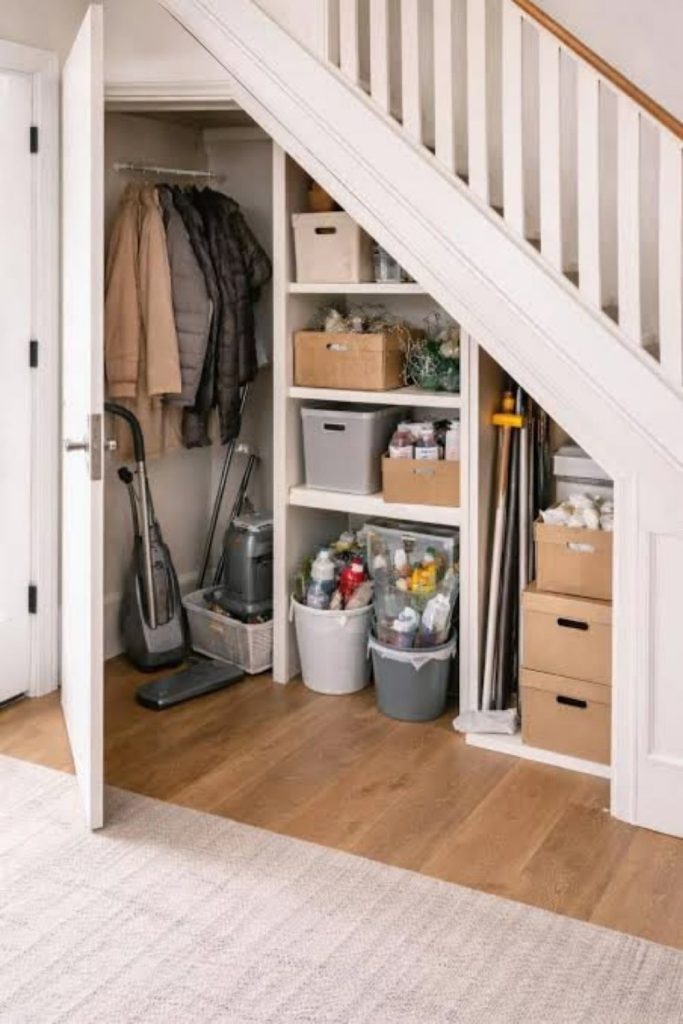 Full-service multifunctional understairs storage hub.