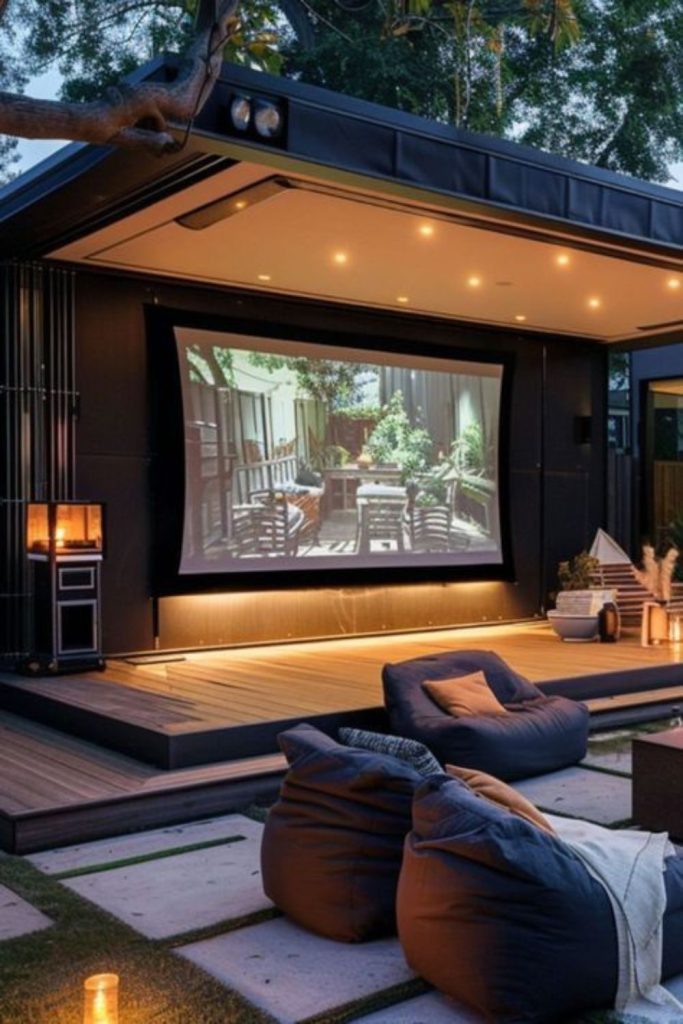 Cozy garden room home cinema.