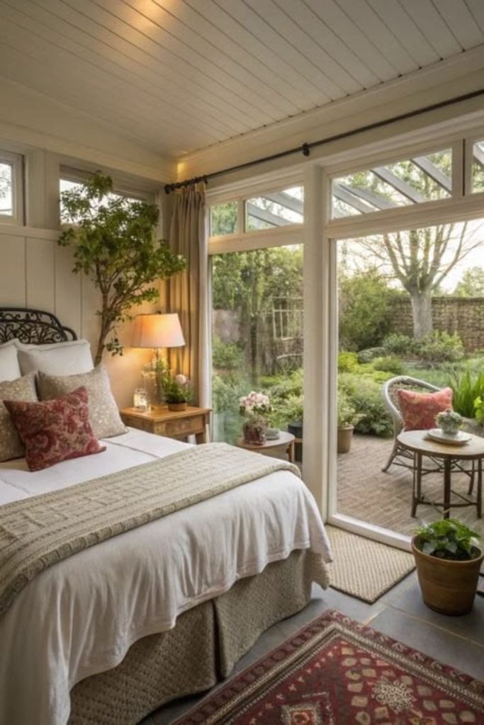 Tranquil garden room guest bedroom.