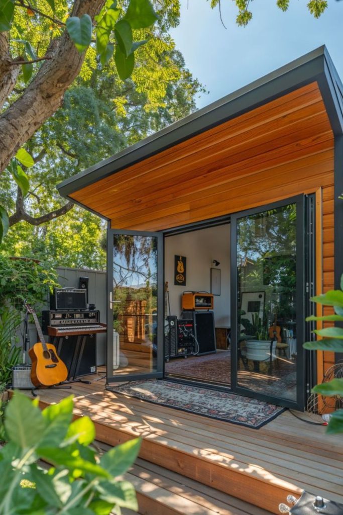 Stylish garden room music studio.