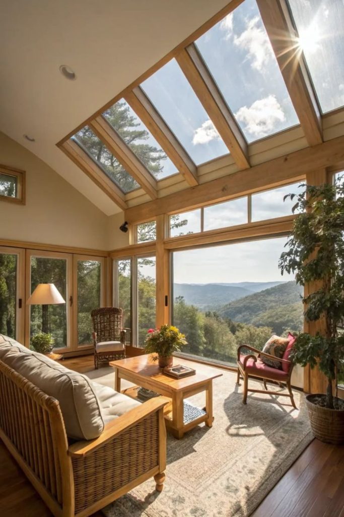 Bright skylight garden room interior.